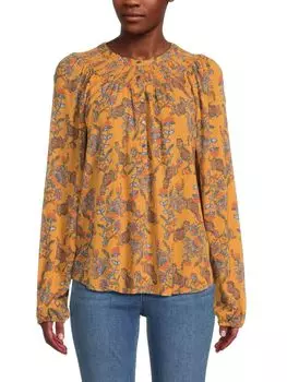 Топ со сборками и цветочным принтом Bobeau, цвет Nugget Tan Multi