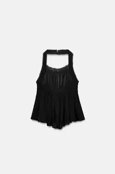 Топ со сборками и завязками на шее ZARA, черный