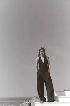 Топ со сборками и завязками на шее ZARA, черный