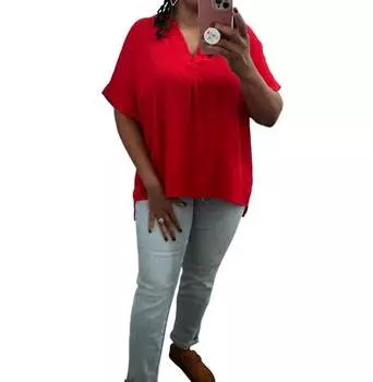 Топ со складками красного цвета SHE + SKY