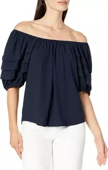 Топ со складками на рукавах Karen Kane, темно-синий