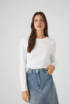 Топ со стразами Forever 21, белый