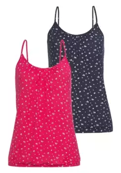 Топ-спагетти LASCANA (2 шт. в упаковке) со слегка присборенным вырезом горловины, синий