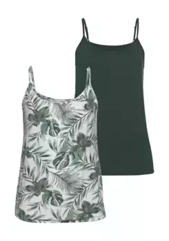 Топ-спагетти LASCANA (упаковка, 2 шт.), на резинке по низу, пляжный топ, зеленый