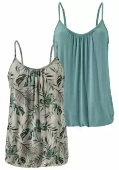 Топ-спагетти LASCANA (упаковка, 2 шт.), на резинке по низу, пляжный топ, зеленый