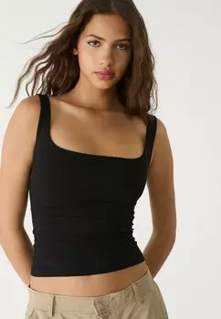 Топ SQUARE-CUT NECKLINE Stradivarius, черный