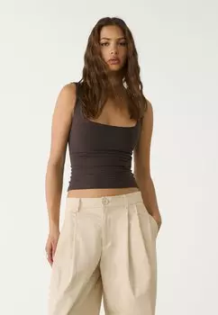 Топ SQUARE-CUT NECKLINE Stradivarius, темно-коричневый