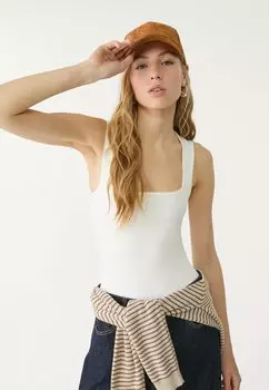 Топ SQUARE NECKLINE Stradivarius, белый