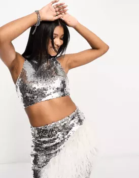 Топ Starlet Embellished Crop, серебристый