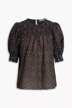 Топ Stella из вуали с цветочным принтом и защипами ULLA JOHNSON, синий