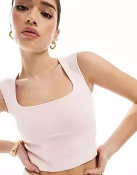 Топ Stradivarius с квадратным вырезом, легкий трикотажный, розовый