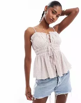 Топ Stradivarius STR на бретелях с завязками спереди и цветочным принтом