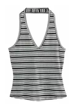 Топ STRIPED HALTER NECK Next, черный