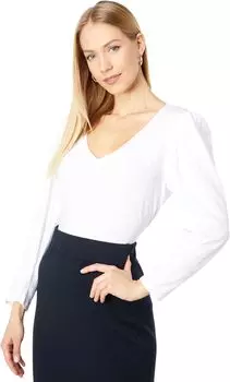 Топ SUNDRY Puff Sleeve V-Neck Top in Pima Cotton, белый