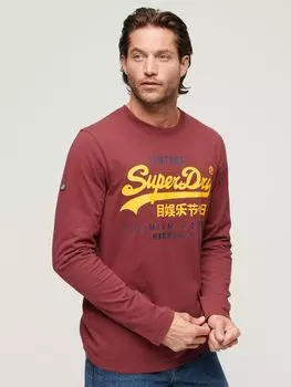 Топ Superdry Classic с длинными рукавами и графическим логотипом, новый портвейн
