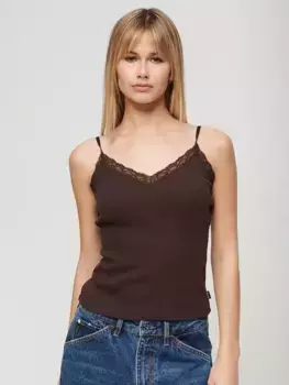 Топ Superdry Essential Lace Trim Cami, цвет dark brown