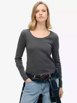 Топ Superdry Fine Rib Scoop Neck Long Sleeve, цвет washed/black