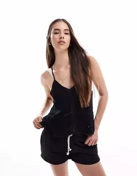 Топ Superdry Ladder с отделкой в виде ками в черном цвете