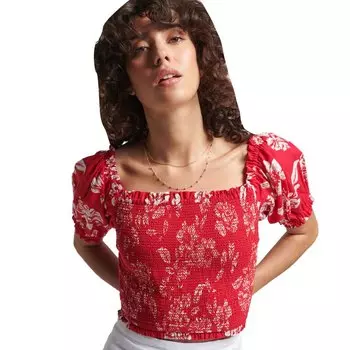 Топ Superdry Vintage Smocked Crop, красный