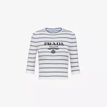 Топ superfine из натуральной шерсти в полоску с логотипом интарсии Prada, серый