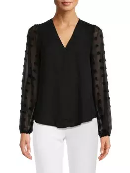 Топ Swiss Dot с V-образным вырезом Ellen Tracy, черный
