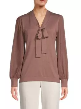 Топ Swiss с рукавами в горошек и завязкой спереди Adrianna Papell, цвет Mauve