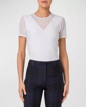 Топ-свитер структурированной вязки в полоску Akris, цвет Ecru