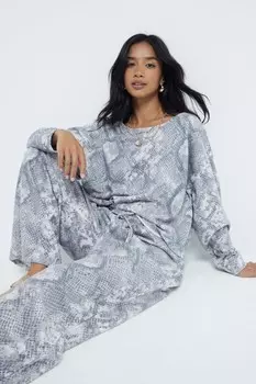 Топ свитшот с принтом в виде змеи и разрезом на шее River Island, серый