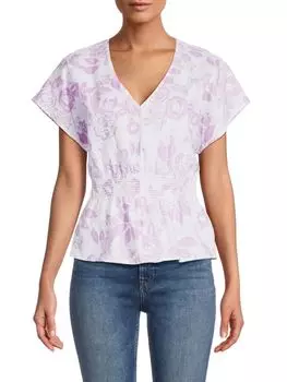 Топ свободного кроя со сборками из смесового льна Saks Fifth Avenue, цвет Shadow Lily