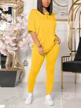 Топ свободный и узкие брюки, желтый