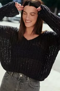 Топ, связанный ажурным узором Next, черный