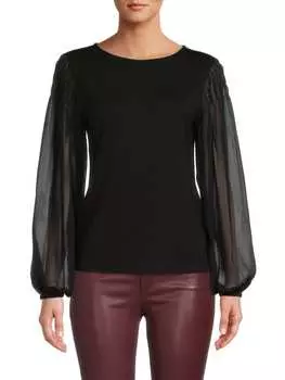 Топ T Tahari с пышными рукавами, черный