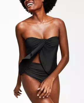 Топ танкини без бретелек с драпировкой Vince Camuto, черный