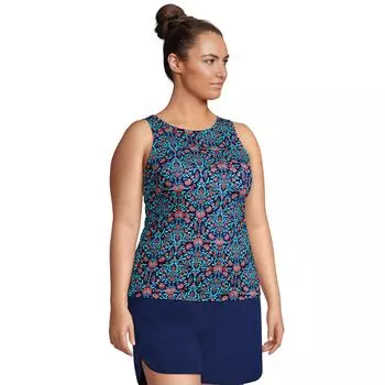 Топ танкини больших размеров Lands' End UPF 50, минимизирующий бюст Lands' End, голубой