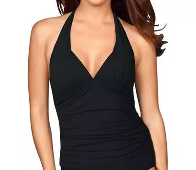 Топ танкини с халтером и сборками черного цвета Kallure