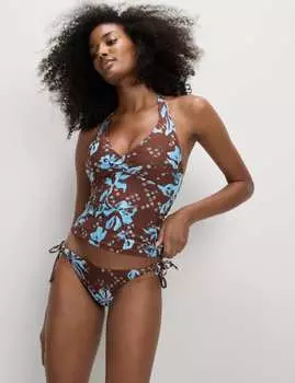 Топ танкини с принтом и халтернеем Marks & Spencer, синий