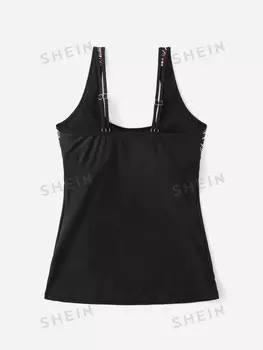Топ-танкини Swim Curve, плиссированные, с геометрическим принтом, большого размера Shein, черный