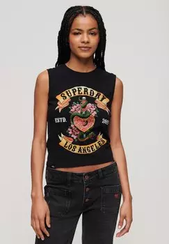 Топ TATTOO RHINESTONE Superdry, черный