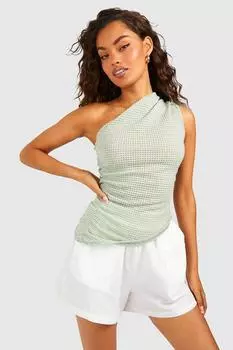 Топ текстурированный на одно плечо Boohoo, шалфей