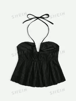 Топ текстурный женский Shein WYWH с лямкой, черный