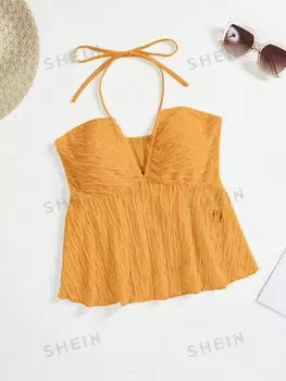 Топ текстурный женский Shein WYWH с лямкой на бретельках, желтый