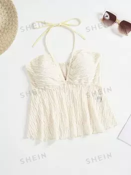 Топ текстурный женский Shein WYWH с лямкой на бретельках, абрикосовый