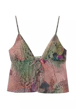 Топ TIE-DYE WITH BOWS PULL&BEAR, зеленый