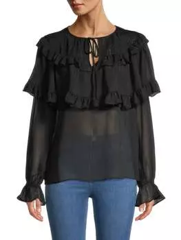 Топ Тканый BCBGMAXAZRIA с многоуровневыми оборками, черный