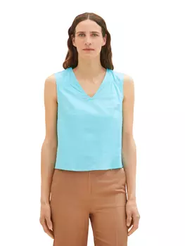 Топ Tom Tailor rmellose Bluse V Ausschnitt aus Leinen BLUSEN, бирюзовый