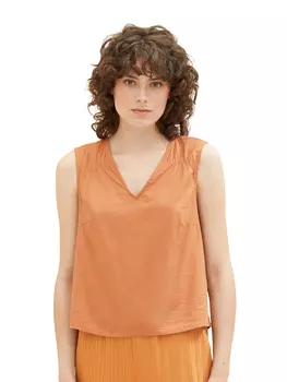 Топ Tom Tailor rmellose Bluse V Ausschnitt aus Leinen BLUSEN, коричневый