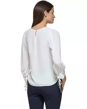 Топ Tommy Hilfiger Long Sleeve Tie Puff Sleeve Top, слоновая кость