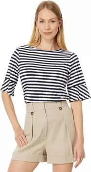 Топ Tommy Hilfiger Striped Top With Flare Sleeve, цвет Sky Captain/Ivory