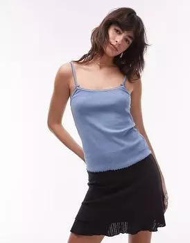 Топ Tommy Jeans с бретелями в рубчик, выбеленный, синего цвета