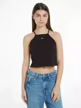 Топ Tommy Jeans "спагетти" TJW SLIM CRP BABYLOCK RIB TOP ", с волнистым краем, черный